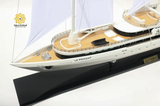 Le Ponant Sailing Yacht Model 90cm - Handmade Wooden Luxury Yacht Display