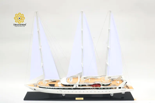 Le Ponant Sailing Yacht Model 90cm - Handmade Wooden Luxury Yacht Display