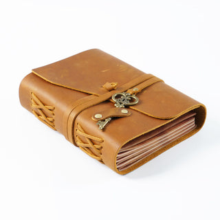 Vintage Handmade Leather Journal with Crown Key Charm - NO005