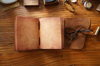 Vintage Handmade Leather Journal with Crown Key Charm - NO005