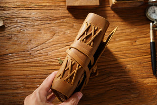 Vintage Handmade Leather Journal with Crown Key Charm - NO005