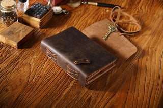 Vintage Handmade Leather Journal with Crown Key Charm - NO005
