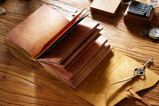 Vintage Handmade Leather Journal with Crown Key Charm - NO005