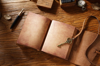 Vintage Handmade Leather Journal with Crown Key Charm - NO005