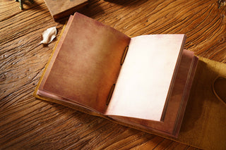 Vintage Handmade Leather Journal with Crown Key Charm - NO005