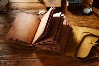 Vintage Handmade Leather Journal with Crown Key Charm - NO005