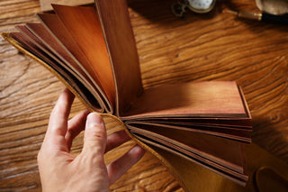 Vintage Handmade Leather Journal with Crown Key Charm - NO005