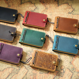 Premium Handmade Genuine Leather Mini Notebook with Snap Closure