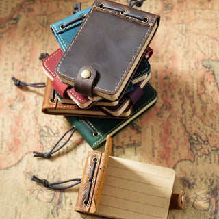 Premium Handmade Genuine Leather Mini Notebook with Snap Closure
