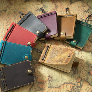 Premium Handmade Genuine Leather Mini Notebook with Snap Closure