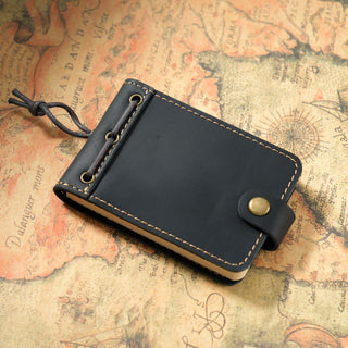 Premium Handmade Genuine Leather Mini Notebook with Snap Closure