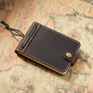 Premium Handmade Genuine Leather Mini Notebook with Snap Closure