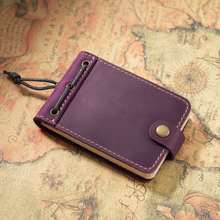 Premium Handmade Genuine Leather Mini Notebook with Snap Closure
