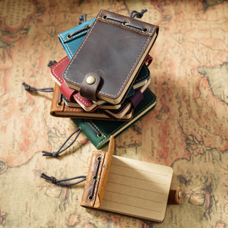 Premium Handmade Genuine Leather Mini Notebook with Snap Closure