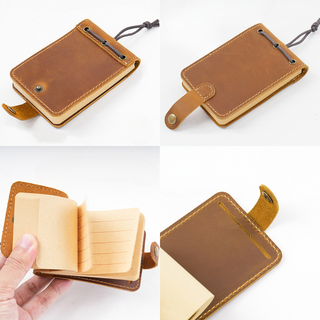 Premium Handmade Genuine Leather Mini Notebook with Snap Closure