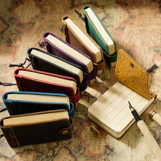 Premium Handmade Genuine Leather Mini Notebook with Snap Closure