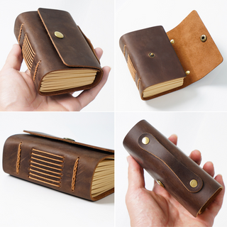 Premium Handmade Genuine Leather Notebook with Strap – Small Size