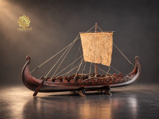 Oseberg Viking Wooden Ship Model 86cm - Vintage Nautical Display