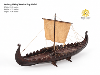Oseberg Viking Wooden Ship Model 86cm - Vintage Nautical Display