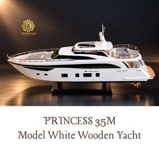 PRINCESS 35M Model Yacht 94cm - White Wooden Luxury Yacht Display