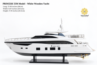 PRINCESS 35M Model Yacht 94cm - White Wooden Luxury Yacht Display