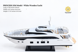 PRINCESS 35M Model Yacht 94cm - White Wooden Luxury Yacht Display