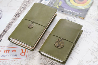 Olive Green Refillable Handmade Leather Journal - NO006