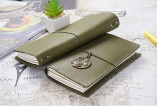 Olive Green Refillable Handmade Leather Journal - NO006
