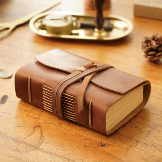 Handmade Leather Notebook With Strap Closure - NO002
