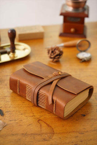 Handmade Leather Notebook With Strap Closure - NO002