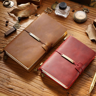 Premium Handmade Plain-Edged Cowhide Leather Notebook with Strap Lock NO10