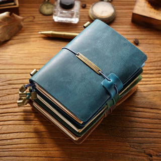 Premium Handmade Plain-Edged Cowhide Leather Notebook with Strap Lock NO10