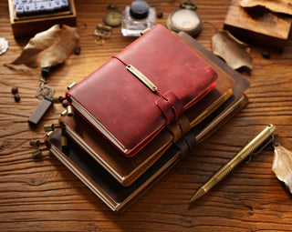 Premium Handmade Plain-Edged Cowhide Leather Notebook with Strap Lock NO10