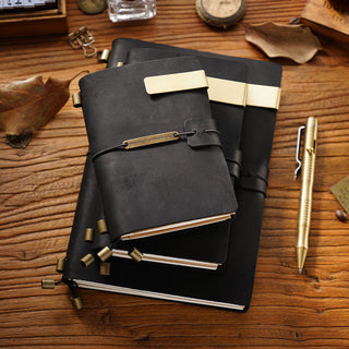 Premium Handmade Plain-Edged Cowhide Leather Notebook with Strap Lock NO10
