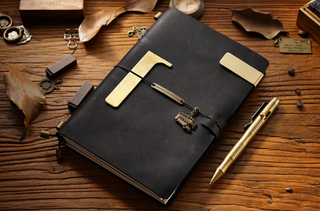 Premium Handmade Plain-Edged Cowhide Leather Notebook with Strap Lock NO10