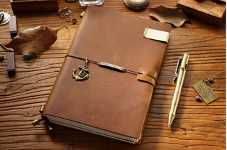 Premium Handmade Plain-Edged Cowhide Leather Notebook with Strap Lock NO10