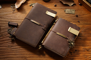 Premium Handmade Plain-Edged Cowhide Leather Notebook with Strap Lock NO10