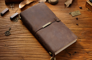 Premium Handmade Plain-Edged Cowhide Leather Notebook with Strap Lock NO10