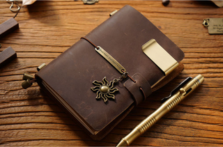 Premium Handmade Plain-Edged Cowhide Leather Notebook with Strap Lock NO10