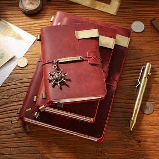 Premium Handmade Plain-Edged Cowhide Leather Notebook with Strap Lock NO10