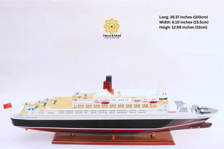 QUEEN ELIZABETH 2 Model Ship 100cm - Handcrafted Wooden Ocean Liner Display