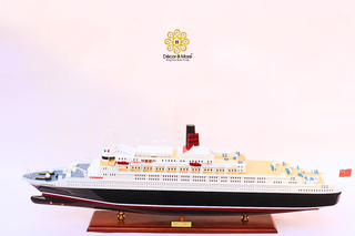 QUEEN ELIZABETH 2 Model Ship 100cm - Handcrafted Wooden Ocean Liner Display