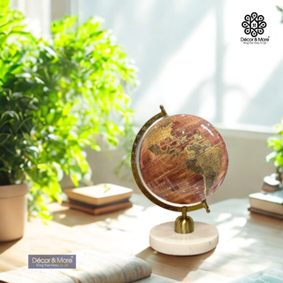 Orange Textured Globe with Marble Base – Luxury Décor