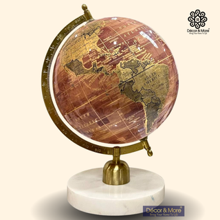 Orange Textured Globe with Marble Base – Luxury Décor