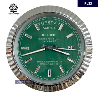 D-Date Silver & Green RL33 - RL Wall Clock Décoration
