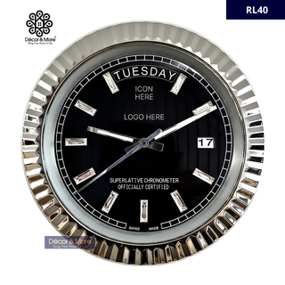 D-Date Classic Silver & Black - RL Wall Clock Décoration
