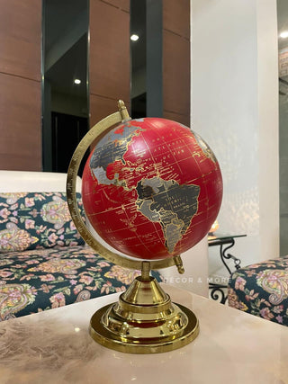 Red Globe With Gold Base - Desktop Globe for Home Decor