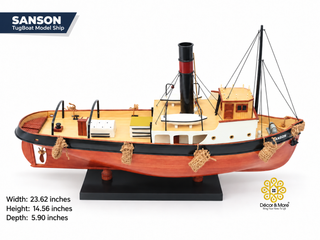 SANSON TugBoat Model Ship 60cm - Handcrafted Wooden Maritime Display