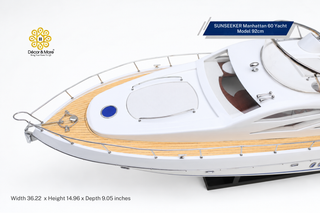 SUNSEEKER Manhattan 60 Yacht Model 92cm - Handcrafted Natural Wood Luxury Yacht Display