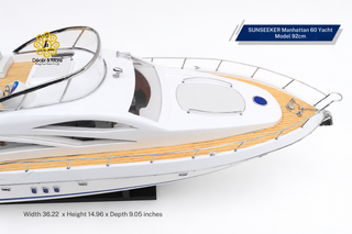 SUNSEEKER Manhattan 60 Yacht Model 92cm - Handcrafted Natural Wood Luxury Yacht Display